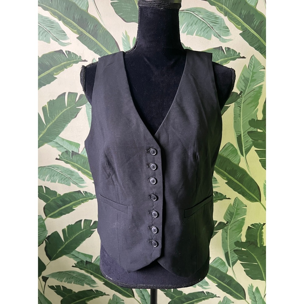 A New Day Button Down Tank Vest Women Medium Black NWT